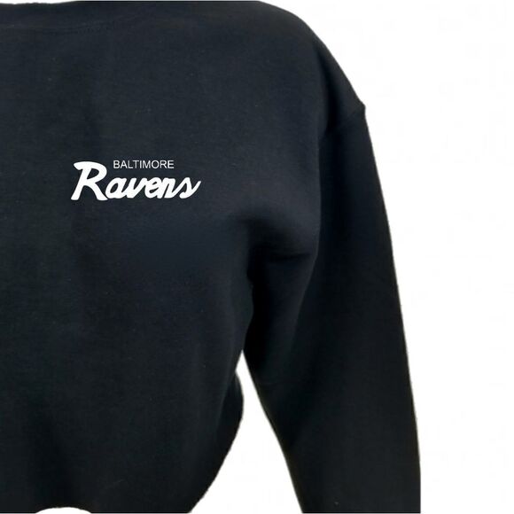 BALTIMORE RAVENS Double Script Retro Logo Crop Top Pullover Crewneck Sweatshirt - Picture 4 of 6
